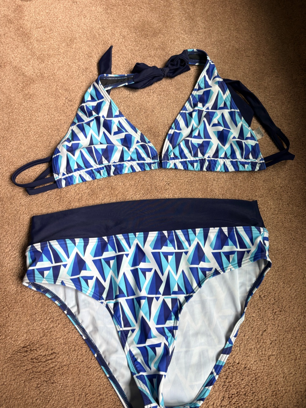 CharmLeaks Blue Geometric Triangle Bikini Set adjustable